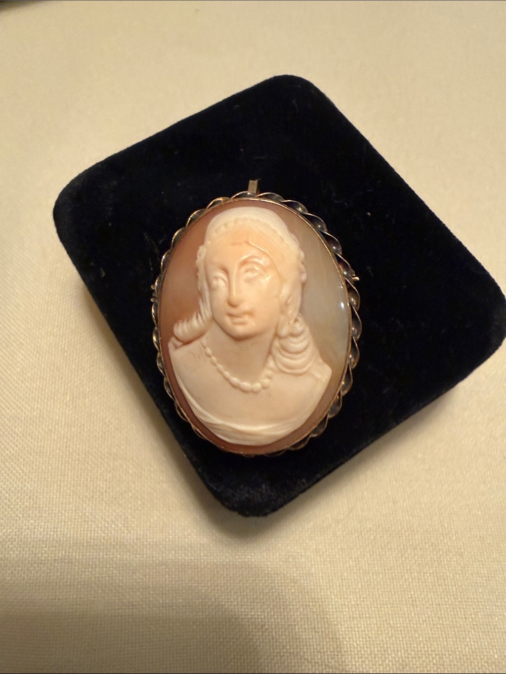 Vintage Giovanni APA Carved Shell Cameo Pendant/Brooch in Peach and Cream.
